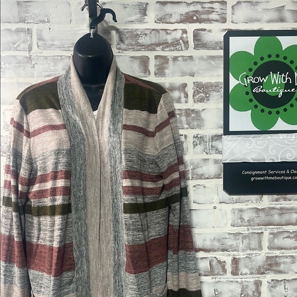 Bobeau pink and Green Cardigan Sweater Cozy Knit Open Front - Picture 2 of 7